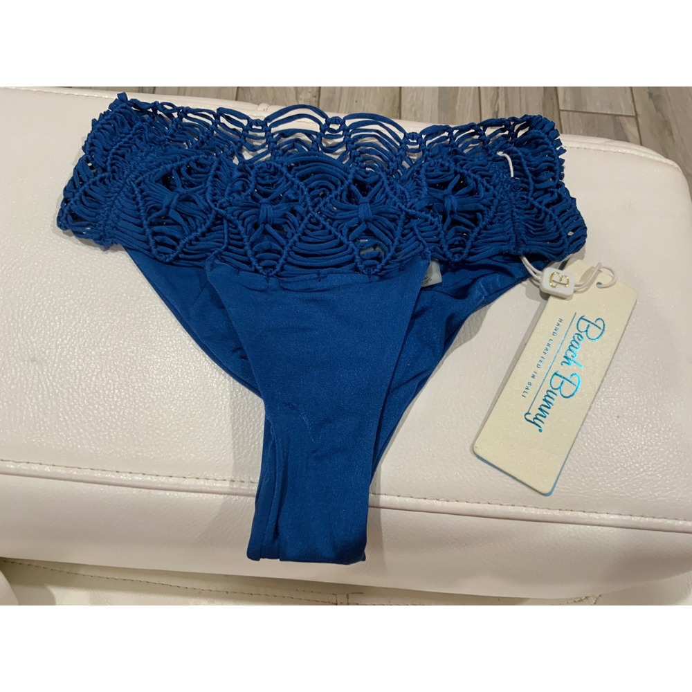 Beach Bunny Dakota Skimpy Macrame Bikini Bottom Symi Blue B18102B1 XS New‎